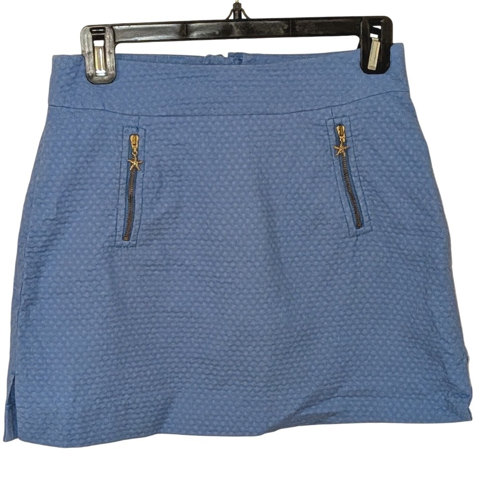 Lilly Pulitzer Blue Seersucker Skort Starfish Zipper Pockets Size 00